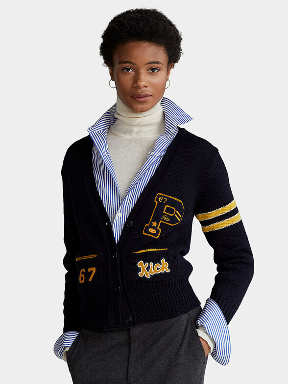 Wool cardigan with logo patch - 1