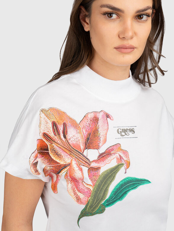 Cotton T-shirt with floral accent - 4