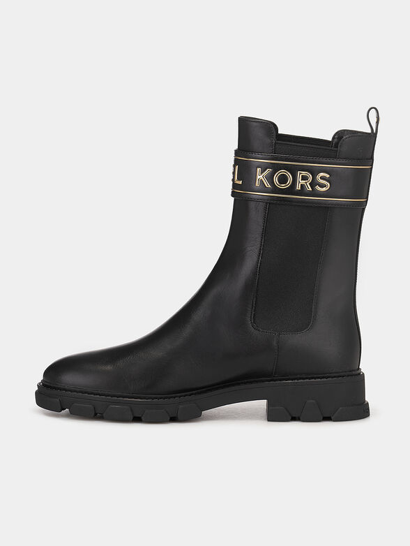 Black leather ankle boots with golden logo  - 4