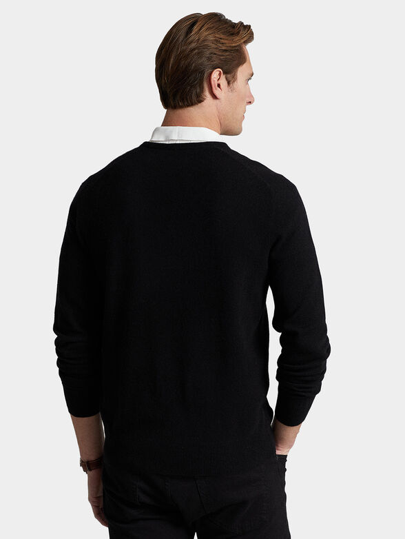 Black wool V-neck sweater - 3