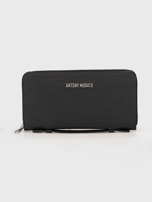 Pouch in black textured faux leather  - 0