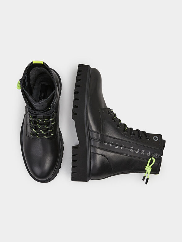 Black leather ankle boots with logo detail - 5