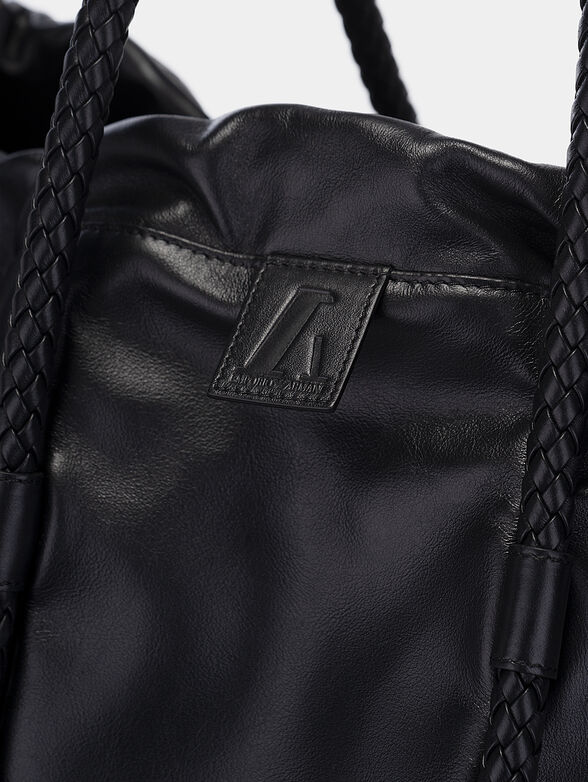 Leather shopper in black - 5
