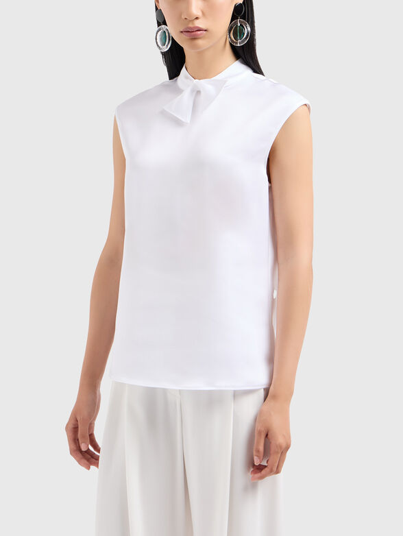 Satin blouse with bow collar - 1