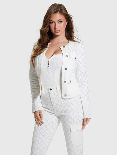 LARISSA white denim jacket with appliqued rhinestones - 5