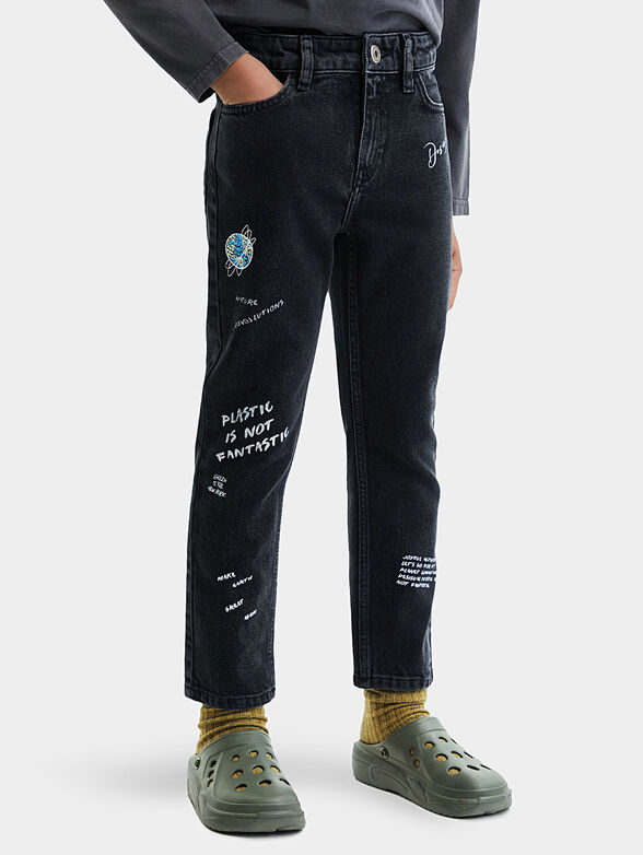 Jeans in black color with inscriptions - 1