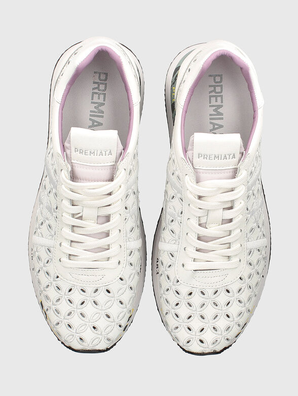 CONNY leather sneakers with perforated texture - 6