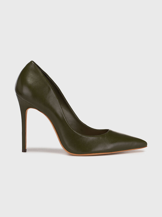 Обувки на ток в тъмнозелен цвят - 1