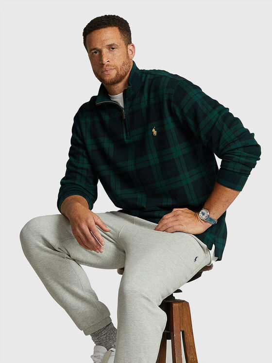 Памучен пуловер с цип - 1