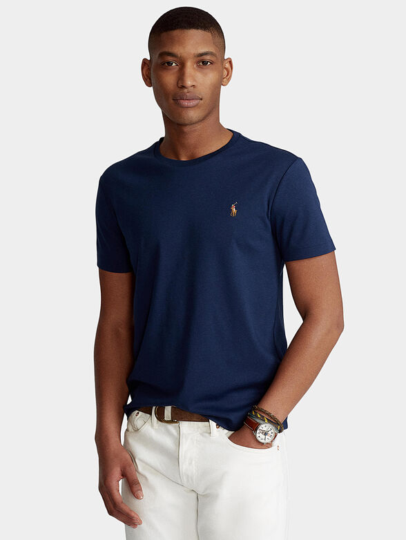 Dark blue t-shirt with colorful logo embroidery - 1