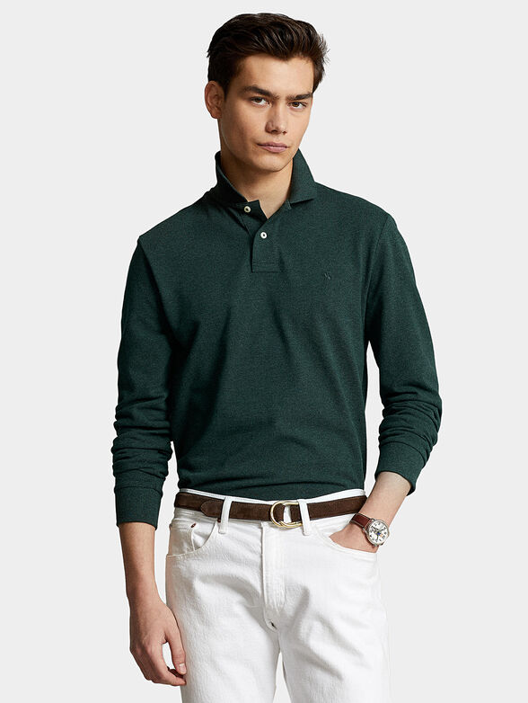 Dark green Polo-shirt with long sleeves - 1