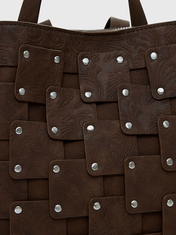 Faux leather backpack with woven texture - 5