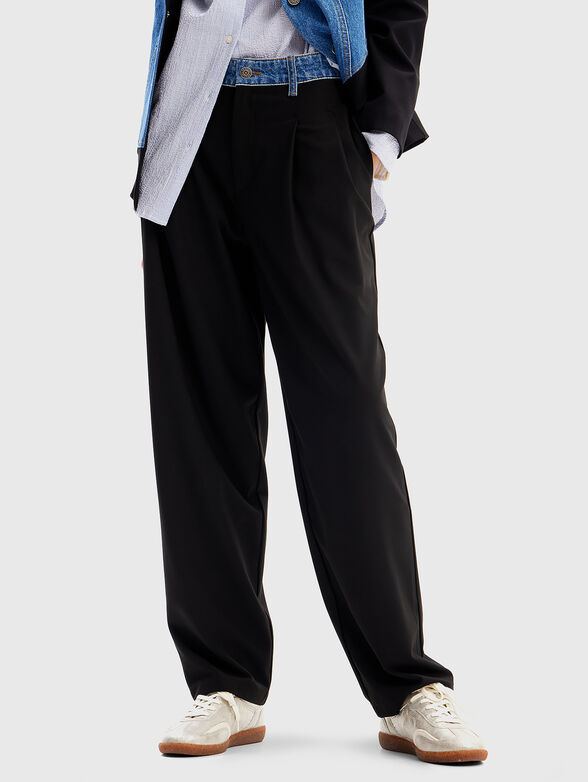 Black trousers with denim detail  - 1