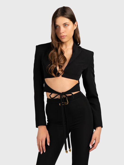 Short jacket with cut-out element and ties