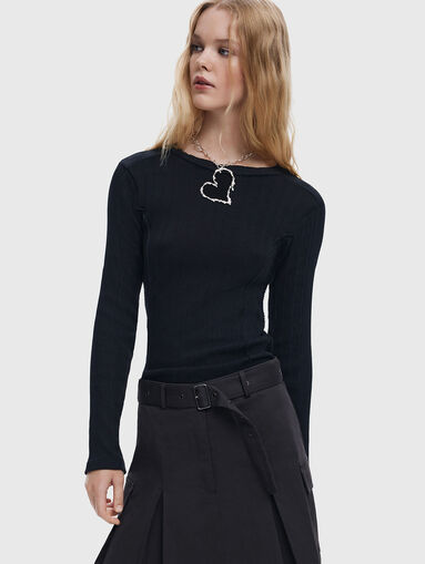 Cotton sweater with oval neckline - 4