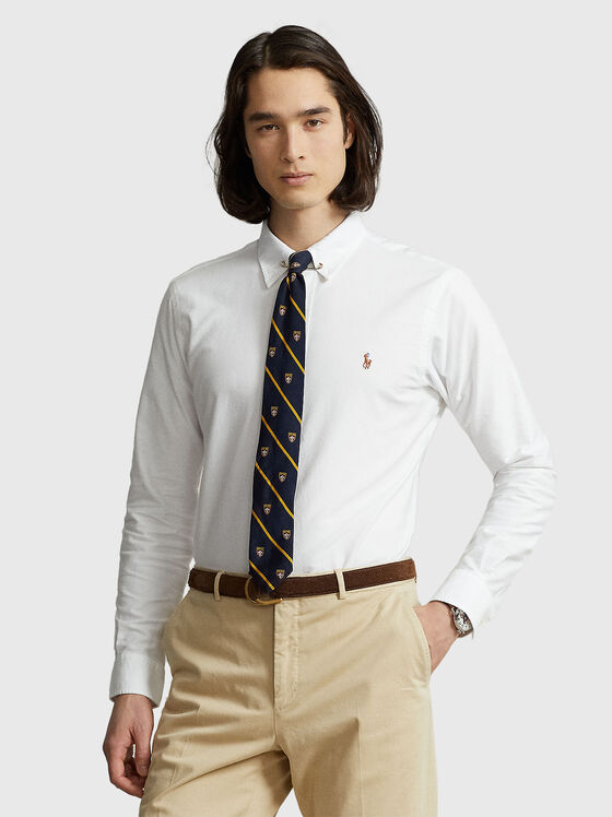 Бяла памучна риза с лого - 1