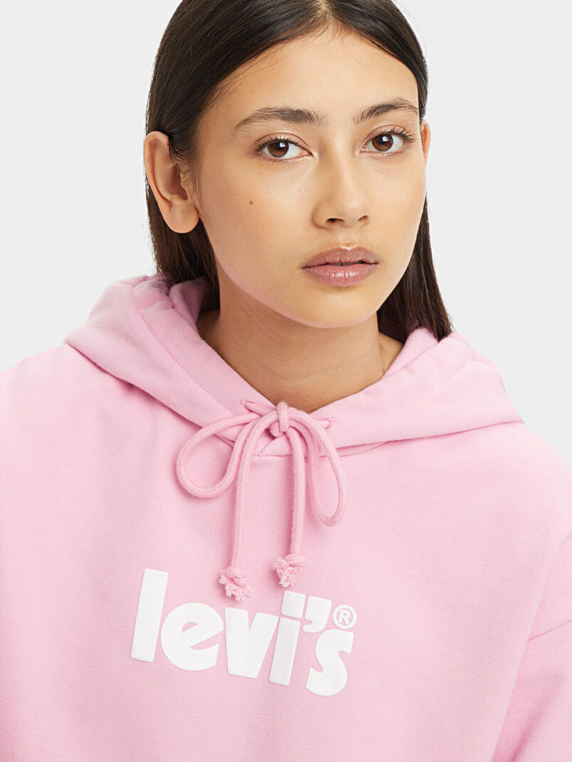 Pink hooded sweatshirt with embossed logo print - 3