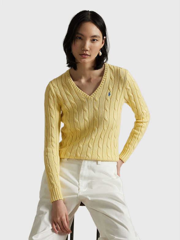 Cable knit cotton V-neck jumper - 1