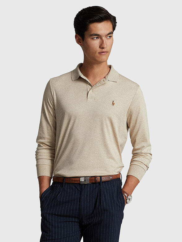 Beige Polo-shirt with long sleeves - 1