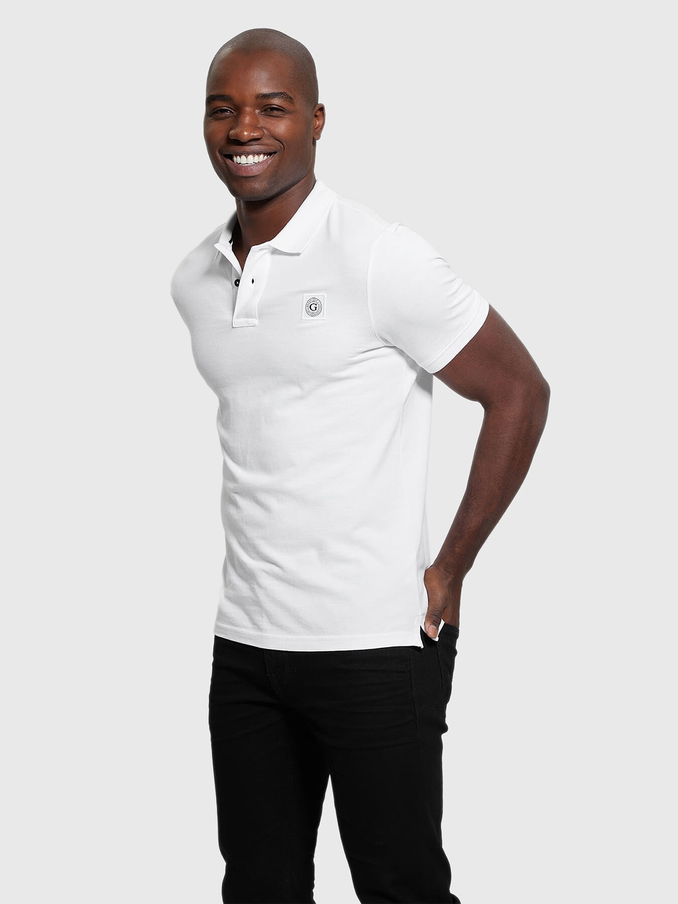Beige cotton polo shirt with logo patch brand GUESS