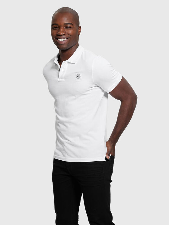 Beige cotton polo shirt with logo patch - 1