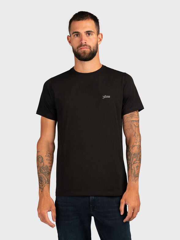 Black T-shirt with oval neckline - 1