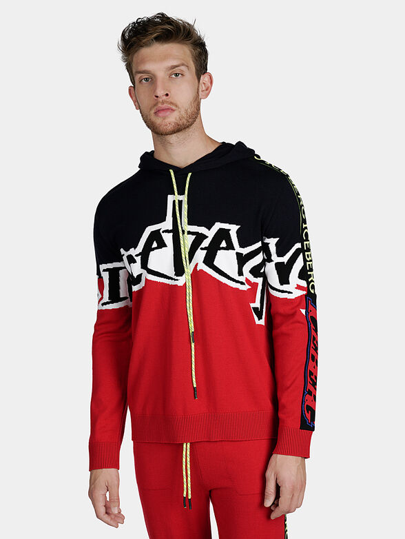 Knitted hooded sweater with contrasting details - 1