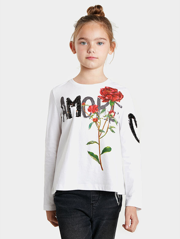 T-shirt with flowers and sequins - 1