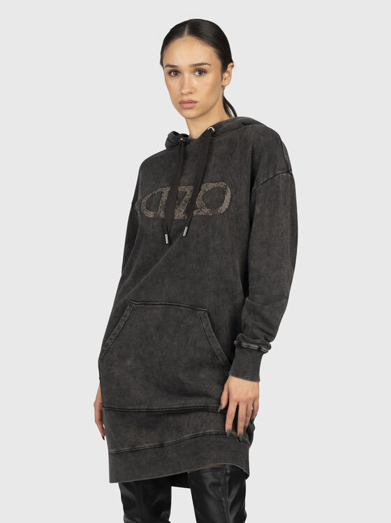 Dress with hood and appliqué rhinestones - 1