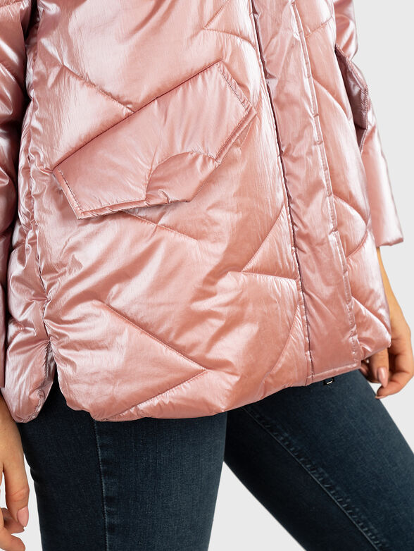 Padded pink jacket with faux fur hood - 5