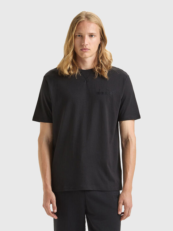 Черна памучна тениска с лого  - 1