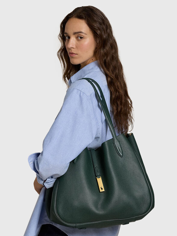 Green leather tote bag - 2