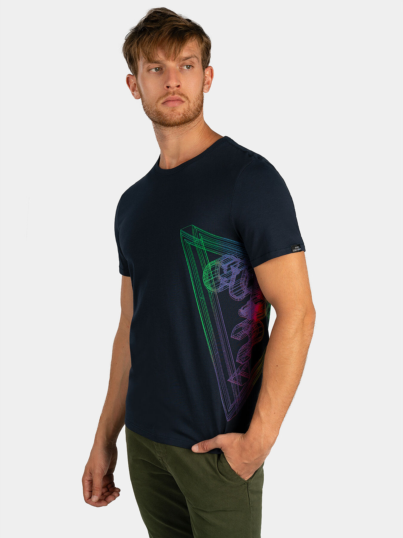 Black cotton t shirt with 3D logo print brand GUESS Globalbrandsstore en