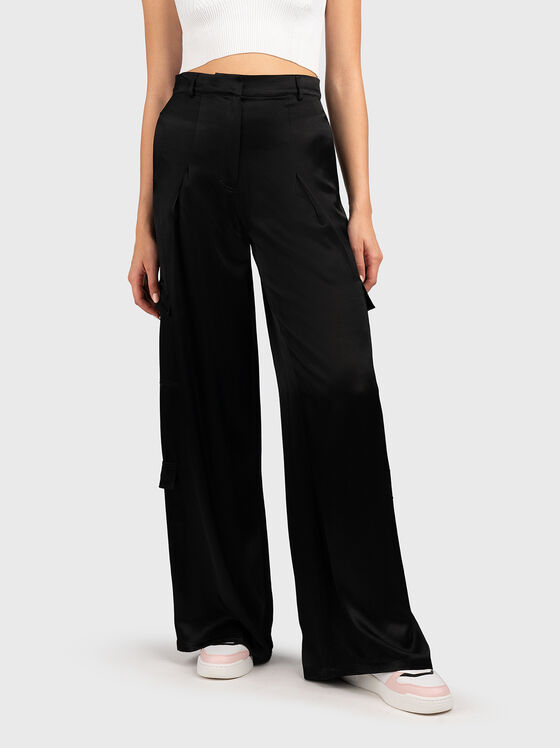 Satin-effect trousers in black  - 1