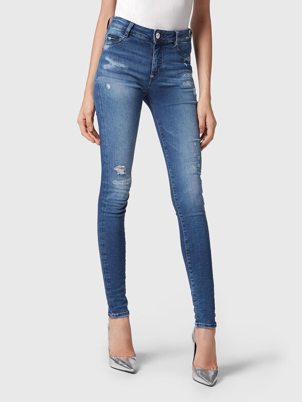 Skinny blue jeans with ripped details - 0