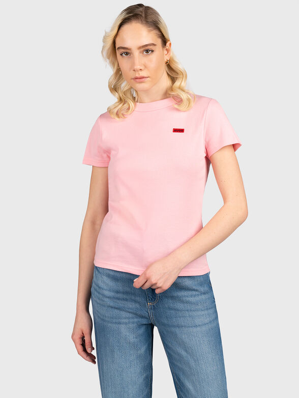 Pink cotton T-shirt with logo accent - 1