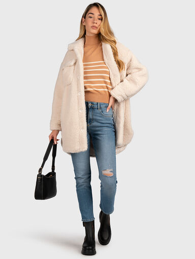 Faux fur coat with side slits at the hem - 5
