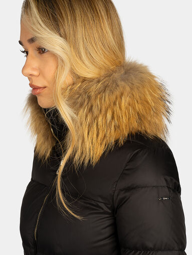 Padded jacket with faux fur collar in beige color - 5