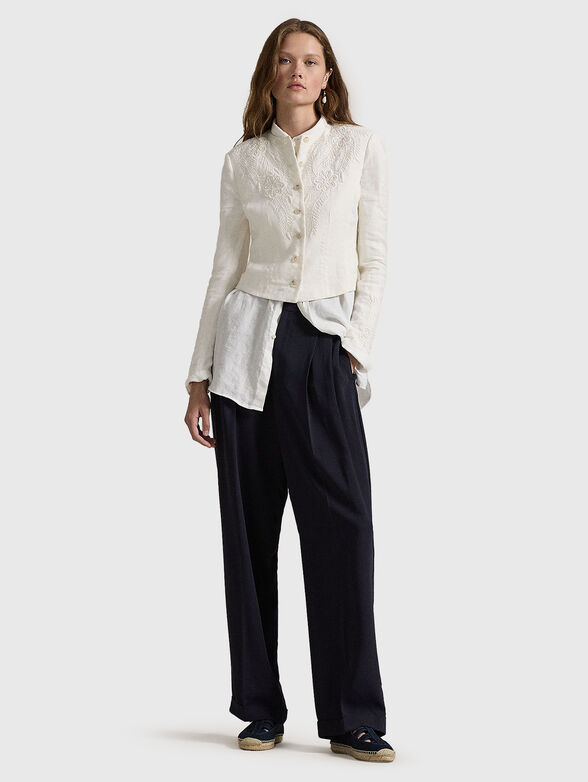Linen jacket with floral embroidery - 2