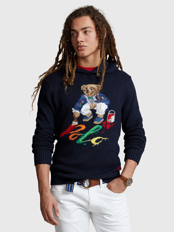 Памучен пуловер с качулка и Polo Bear акцент - 1