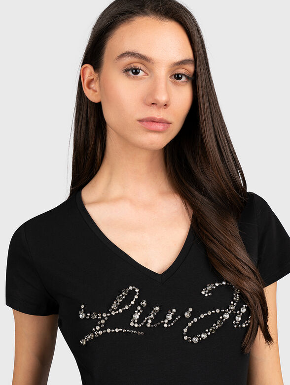 Black T-shirt with logo and rhinestones - 2