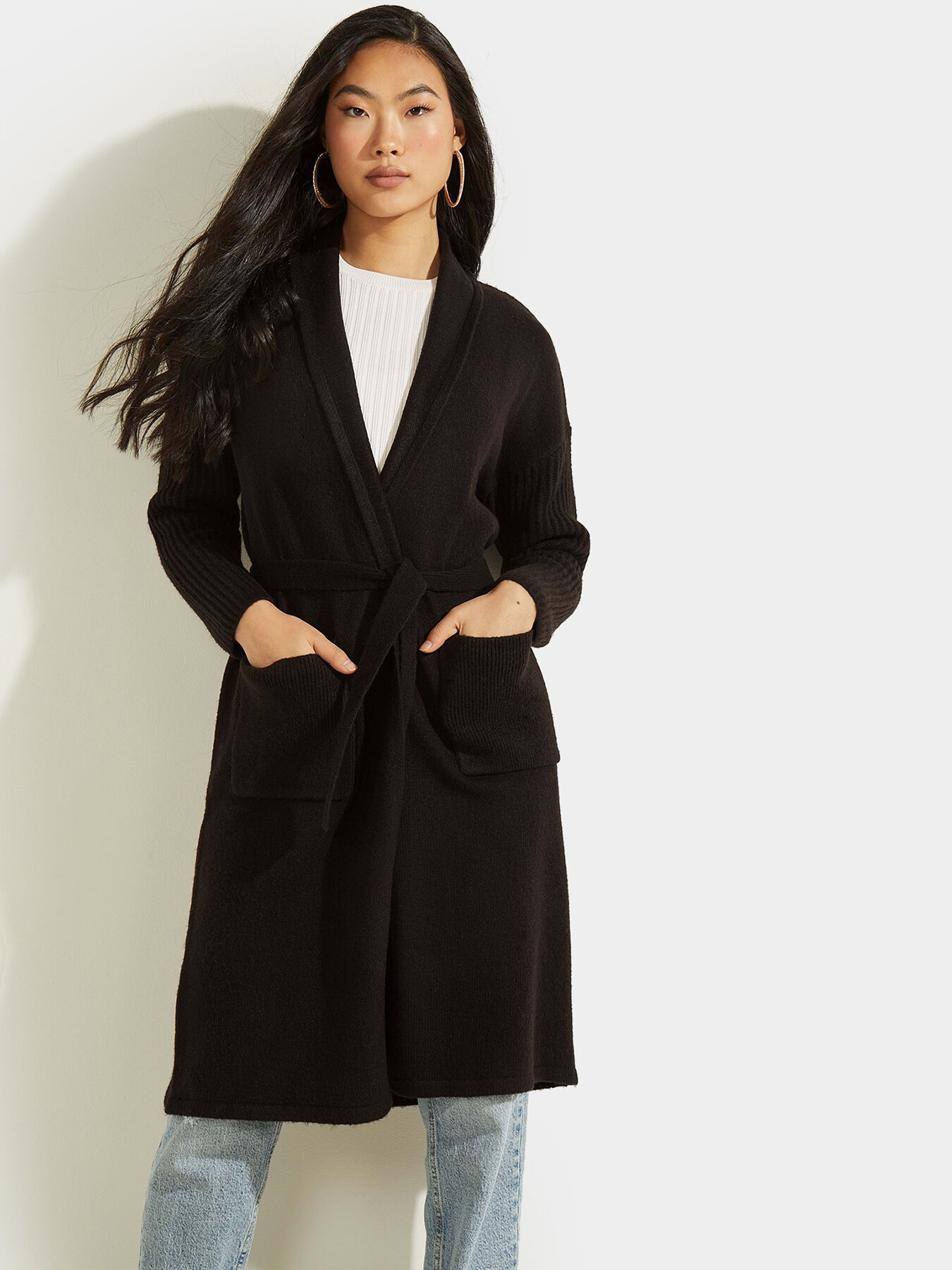 Long cardigan with belt online