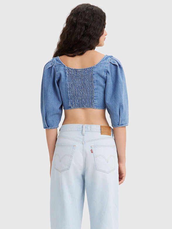 Cropped denim blouse with puff sleeve - 2