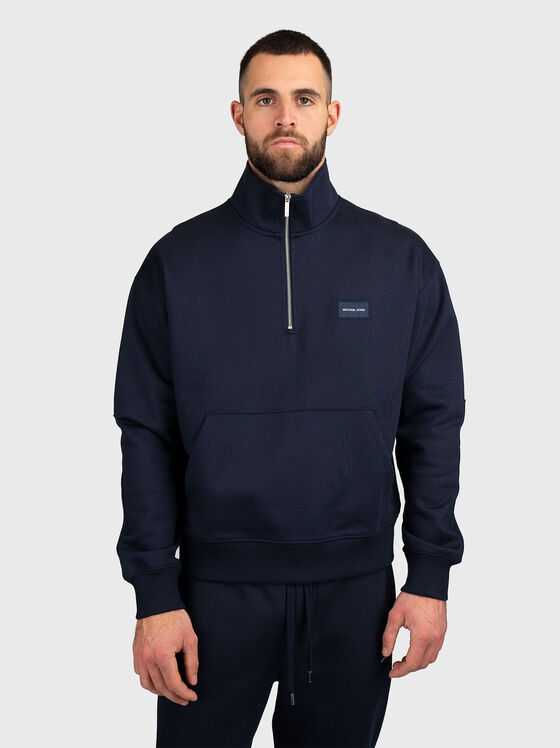 Памучен суитшърт с висока яка и цип - 1