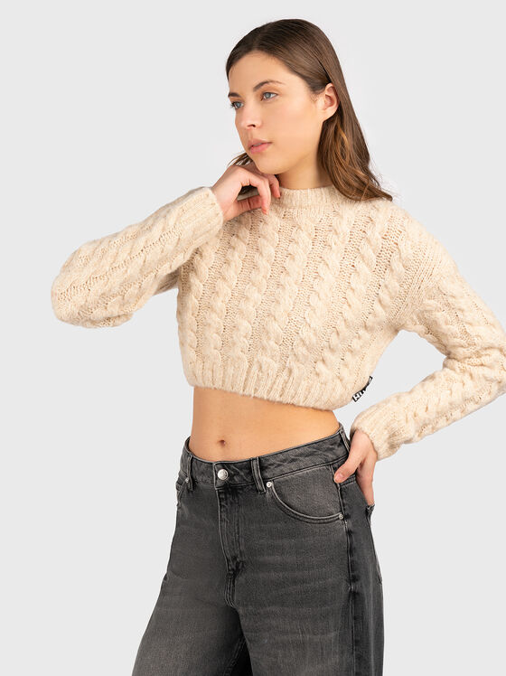 Скъсен плетен пуловер  - 1
