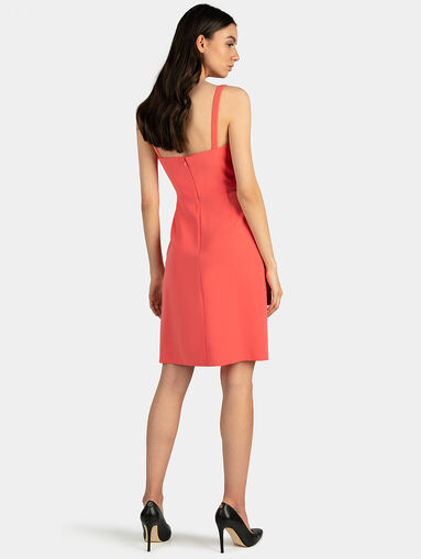 Dress with pleated accent in coral color - 3