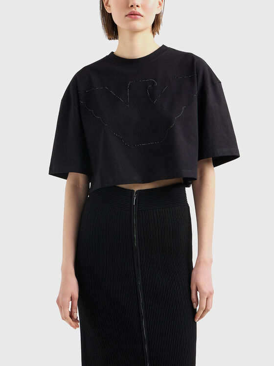 Cropped T-shirt with rhinestone - 1