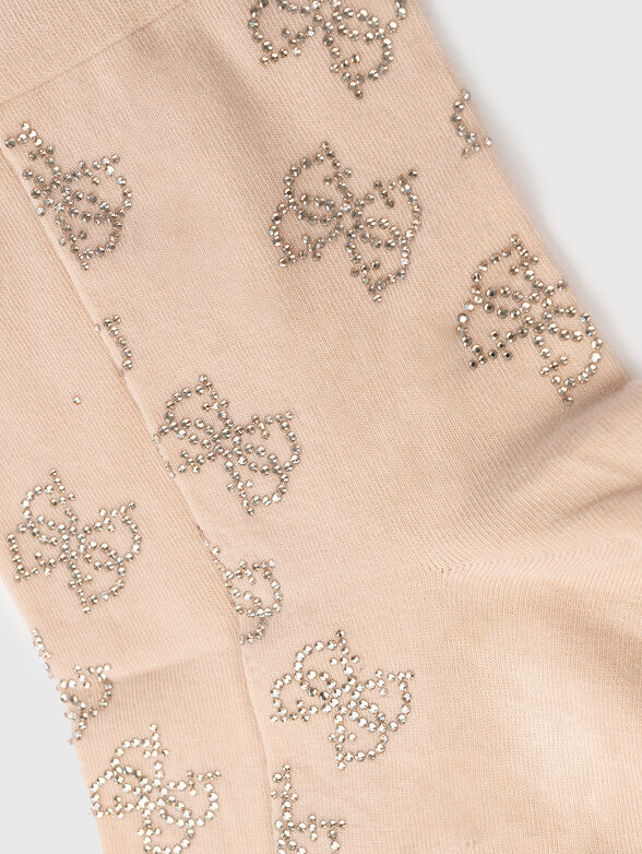 Socks with appliqued rhinestones and logo - 3