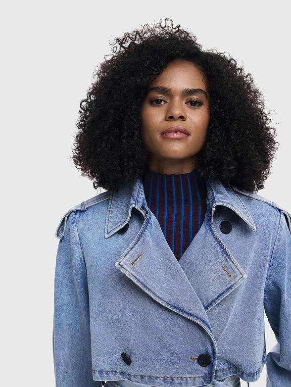 Denim trench coat with waist belt   - 6