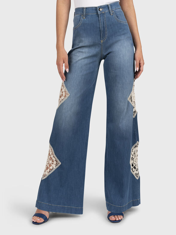 Wide leg jeans with lace inserts - 1